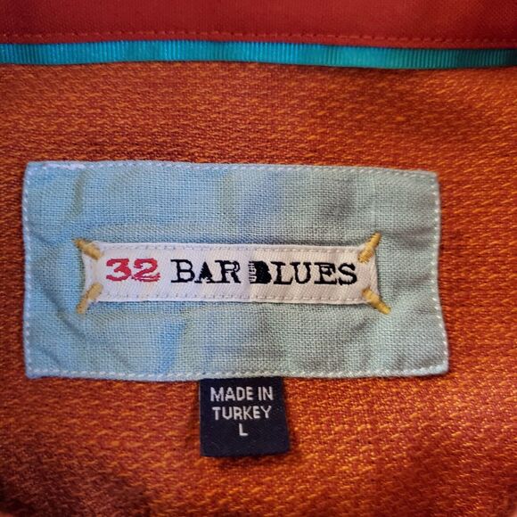 32 Bar Blues Shirt Mens Large Orange Button Up Linen - Picture 5 of 9